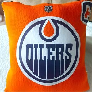 Homemade upcycled hockey pillow.